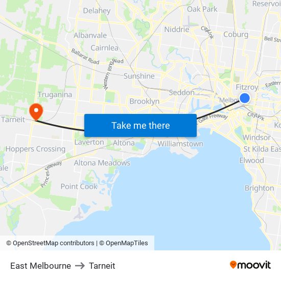 East Melbourne to Tarneit map