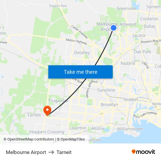 Melbourne Airport to Tarneit map