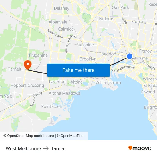 West Melbourne to Tarneit map