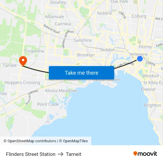 Flinders Street Station to Tarneit map