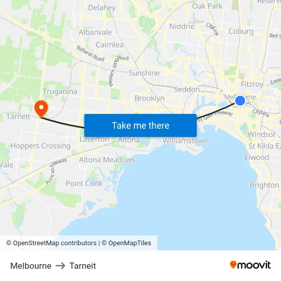 Melbourne to Tarneit map