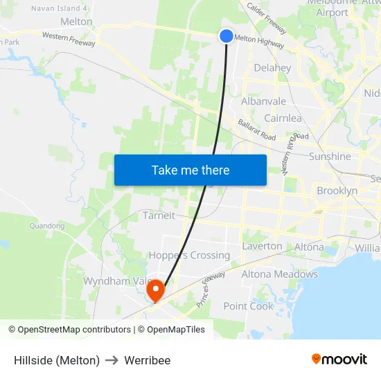Hillside (Melton) to Werribee map
