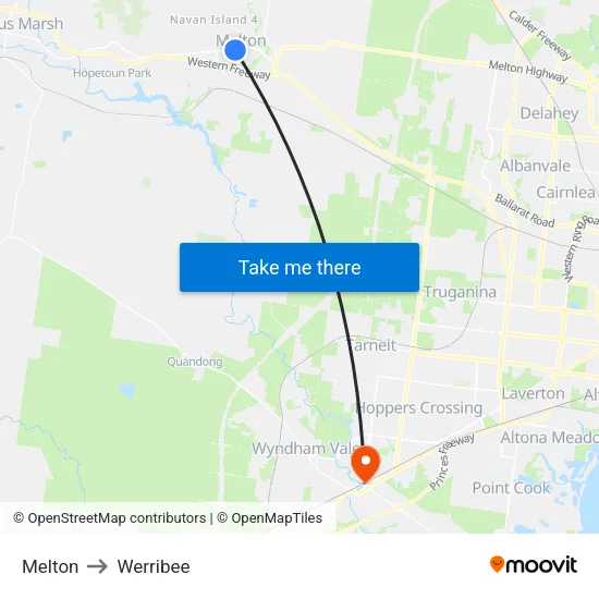 Melton to Werribee map