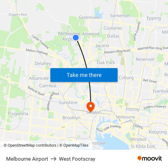 Melbourne Airport to West Footscray map