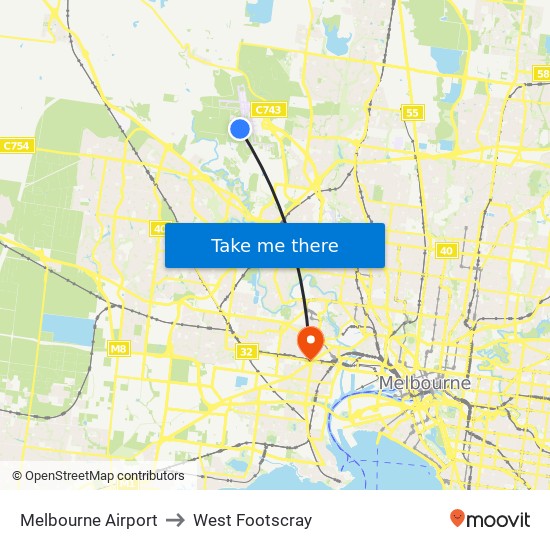 Melbourne Airport to West Footscray map