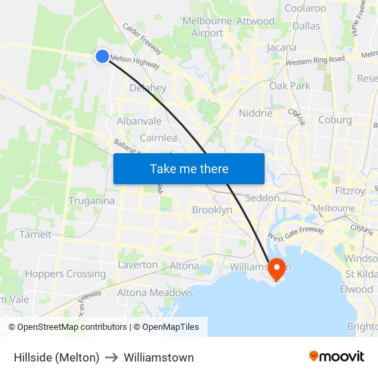 Hillside (Melton) to Williamstown map