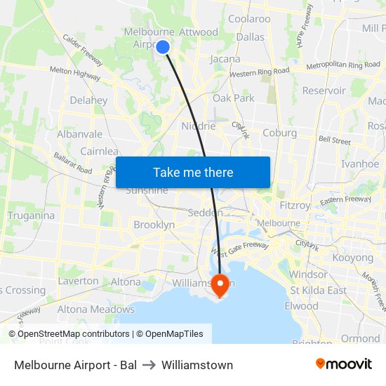 Melbourne Airport - Bal to Williamstown map