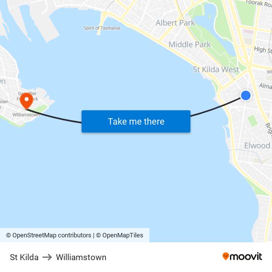 St Kilda to Williamstown map