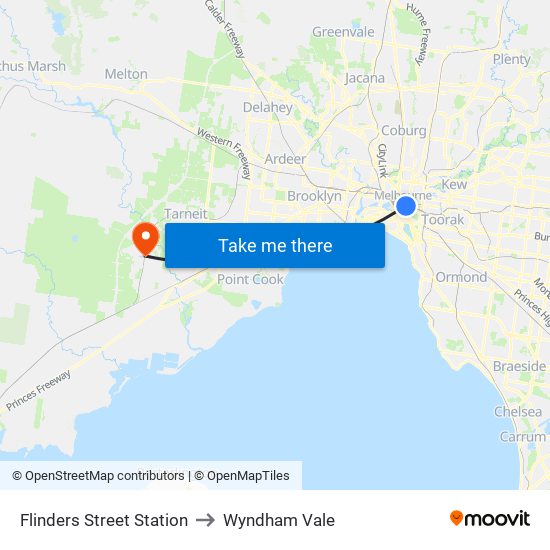 Flinders Street Station to Wyndham Vale map