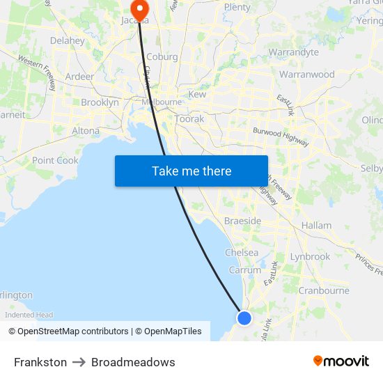 Frankston to Broadmeadows map