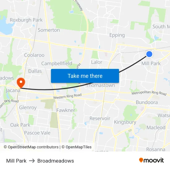 Mill Park to Broadmeadows map