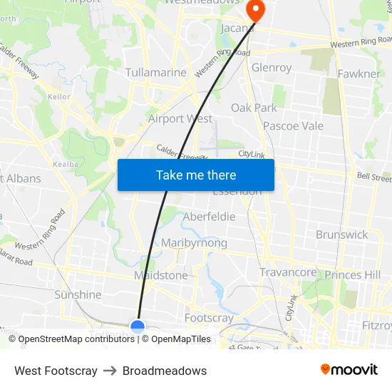 West Footscray to Broadmeadows map