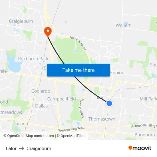 Lalor to Craigieburn map