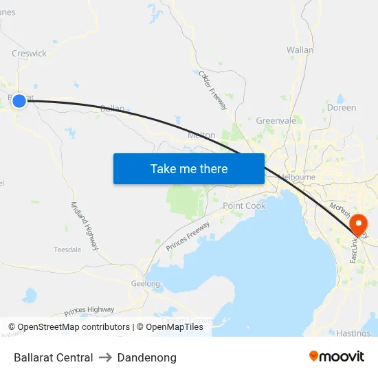 Ballarat Central to Dandenong map