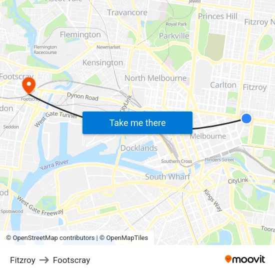 Fitzroy to Footscray map