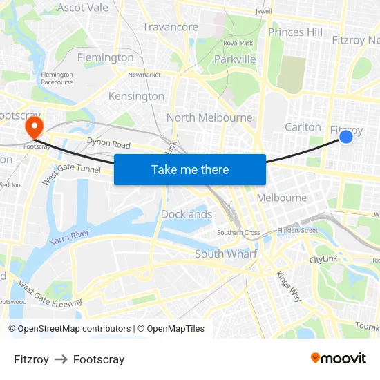 Fitzroy to Footscray map