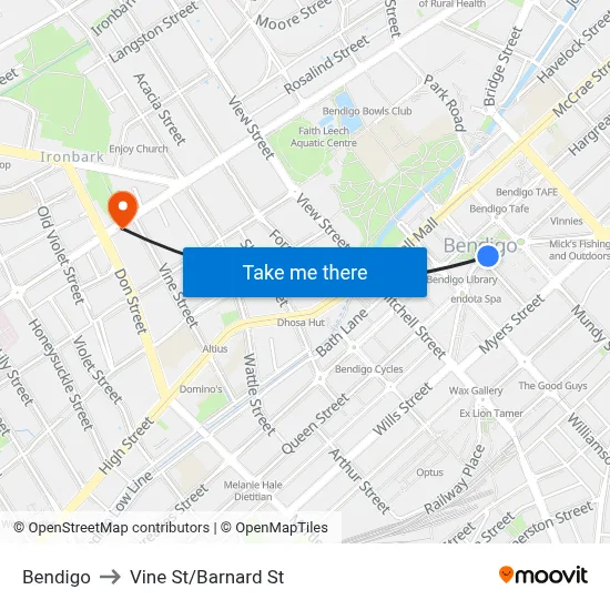 Bendigo to Vine St/Barnard St map