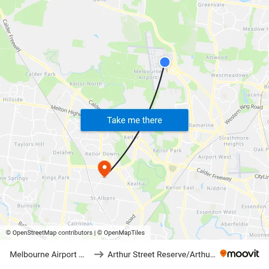 Melbourne Airport MEL to Arthur Street Reserve / Arthur St map