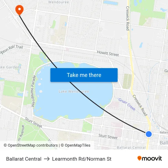 Ballarat Central to Learmonth Rd/Norman St map