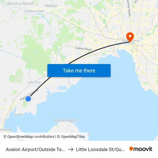 Avalon Airport/Outside Terminal to Little Lonsdale St/Queen St map