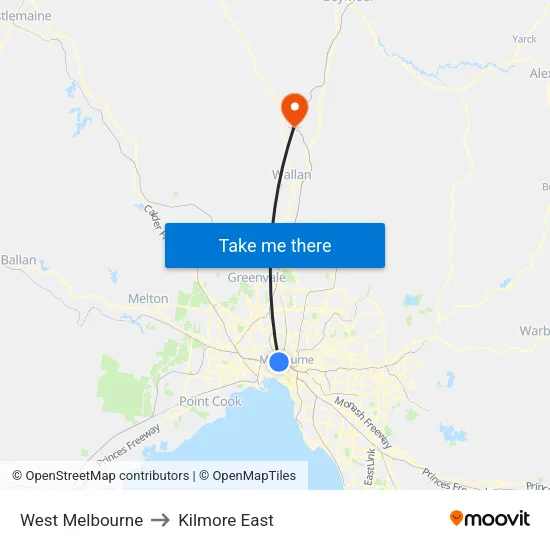 West Melbourne to Kilmore East map