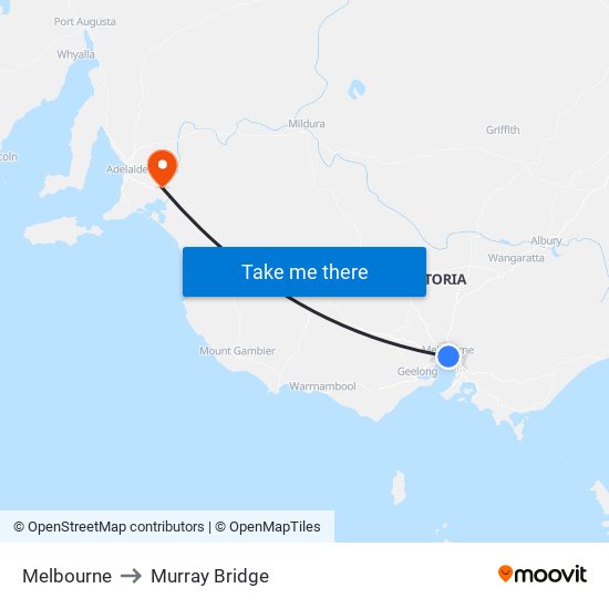 Melbourne to Murray Bridge map