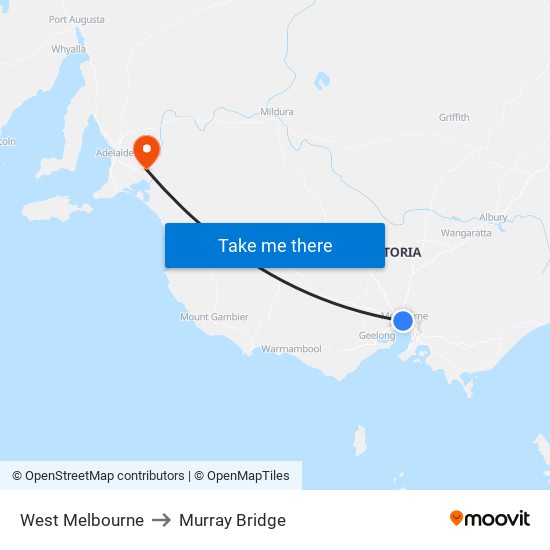 West Melbourne to Murray Bridge map