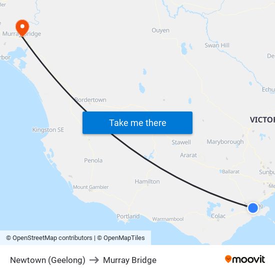 Newtown (Geelong) to Murray Bridge map