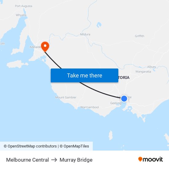 Melbourne Central to Murray Bridge map