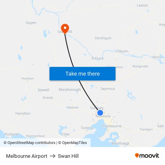 Melbourne Airport to Swan Hill map