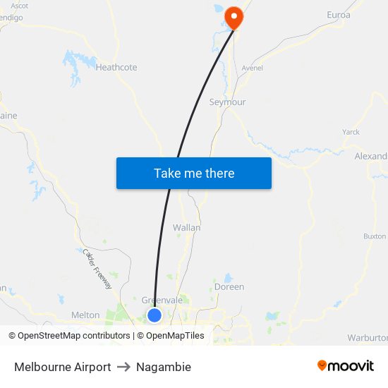Melbourne Airport to Nagambie map