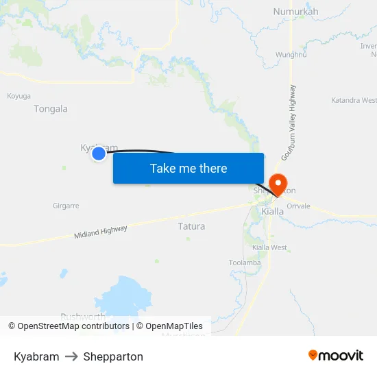Kyabram to Shepparton map
