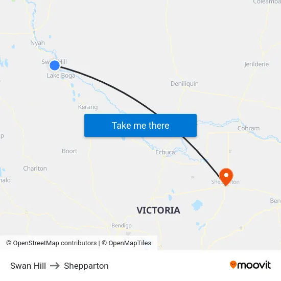 Swan Hill to Shepparton map