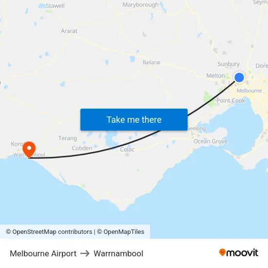 Melbourne Airport to Warrnambool map
