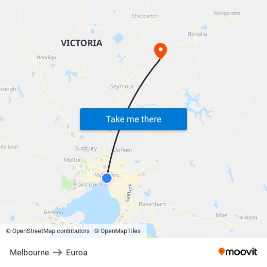 Melbourne to Euroa map