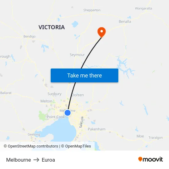 Melbourne to Euroa map