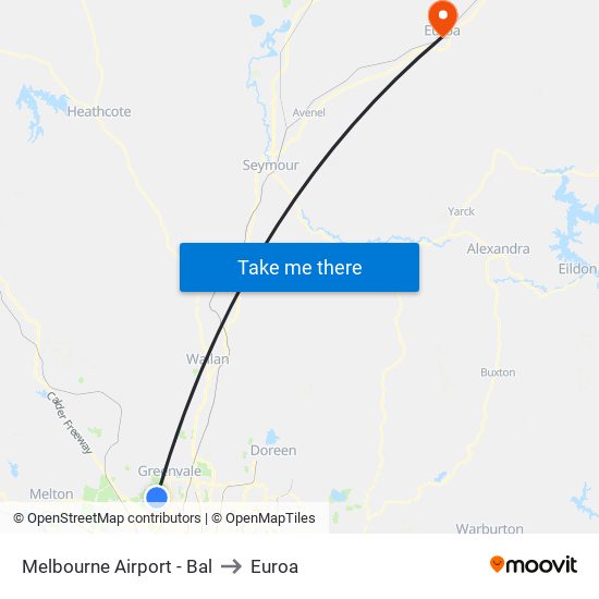 Melbourne Airport - Bal to Euroa map