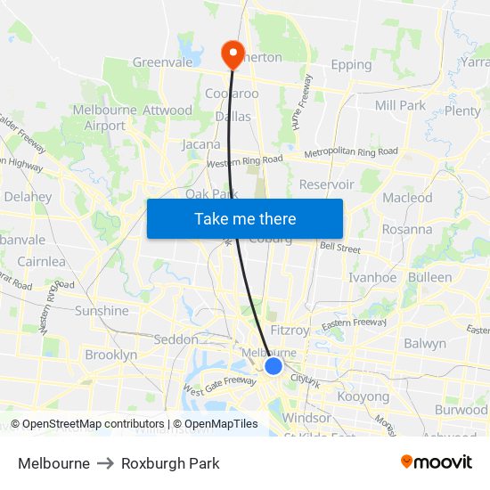 Melbourne to Roxburgh Park map