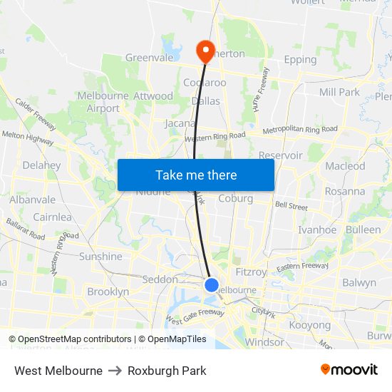 West Melbourne to Roxburgh Park map