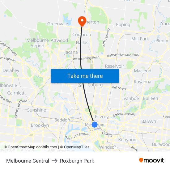 Melbourne Central to Roxburgh Park map