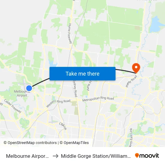 Melbourne Airport MEL to Middle Gorge Station / Williamsons Rd map
