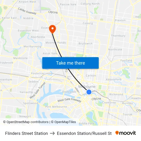 Flinders Street Station to Essendon Station/Russell St map