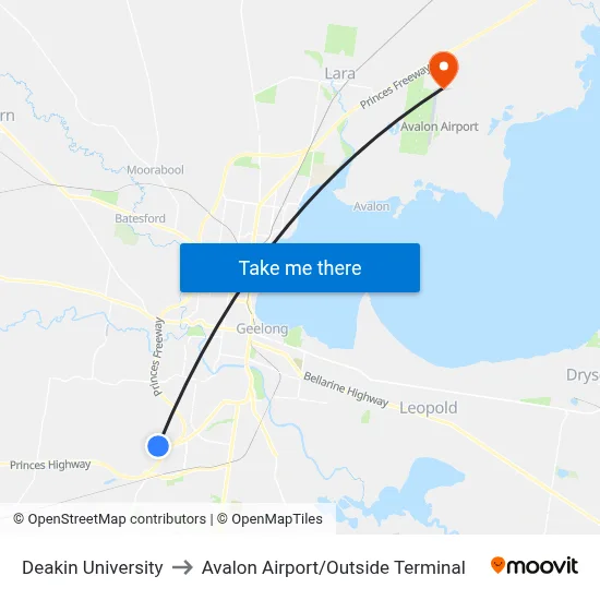 Deakin University to Avalon Airport / Outside Terminal map
