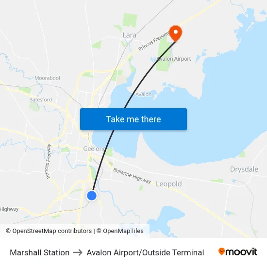 Marshall Station to Avalon Airport / Outside Terminal map