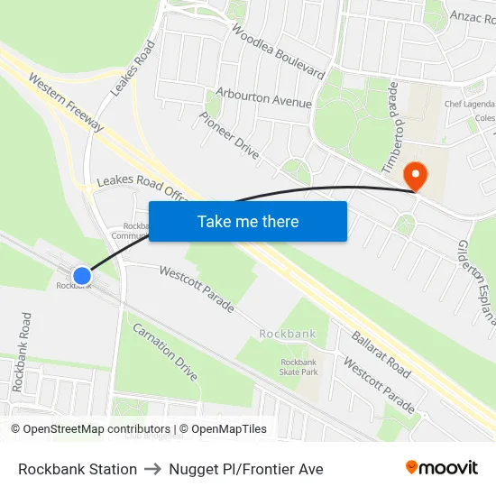 Rockbank Station to Nugget Pl/Frontier Ave map