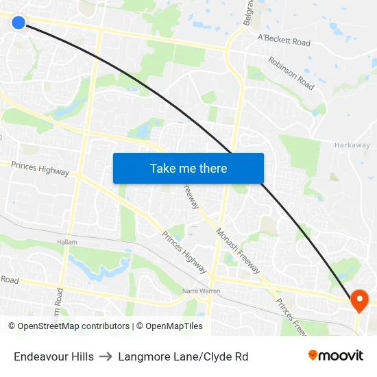 Endeavour Hills to Langmore Lane/Clyde Rd map