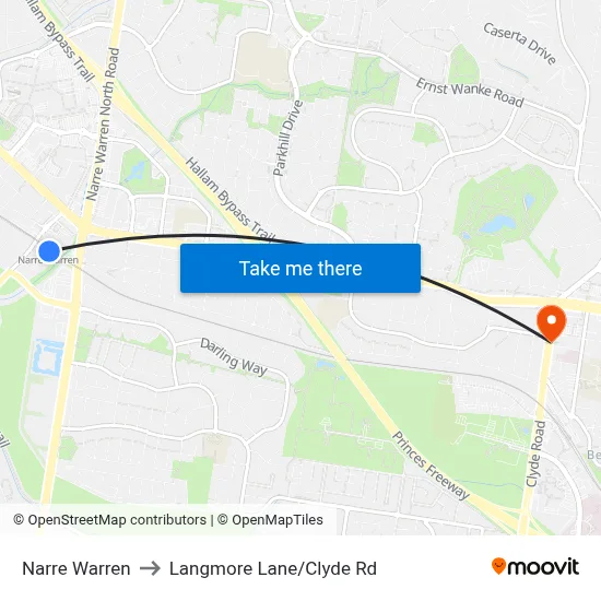 Narre Warren to Langmore Lane/Clyde Rd map