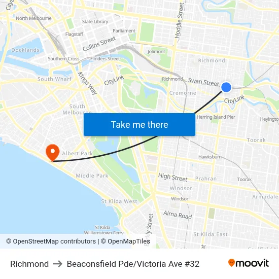 Richmond to Beaconsfield Pde / Victoria Ave #32 map