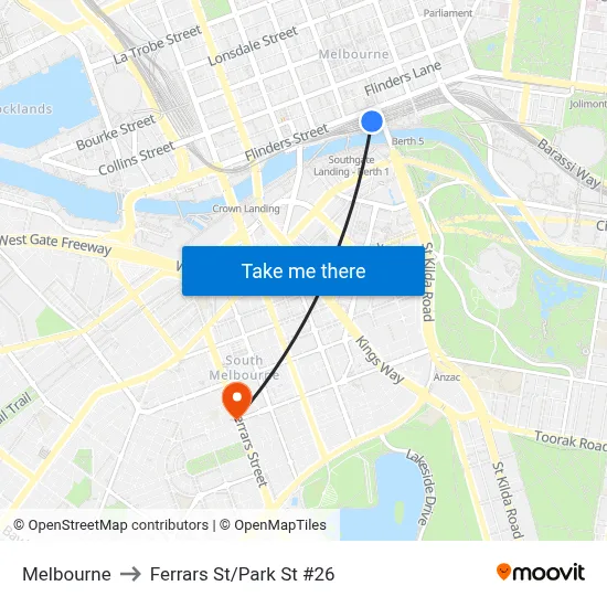 Melbourne to Ferrars St/Park St #26 map