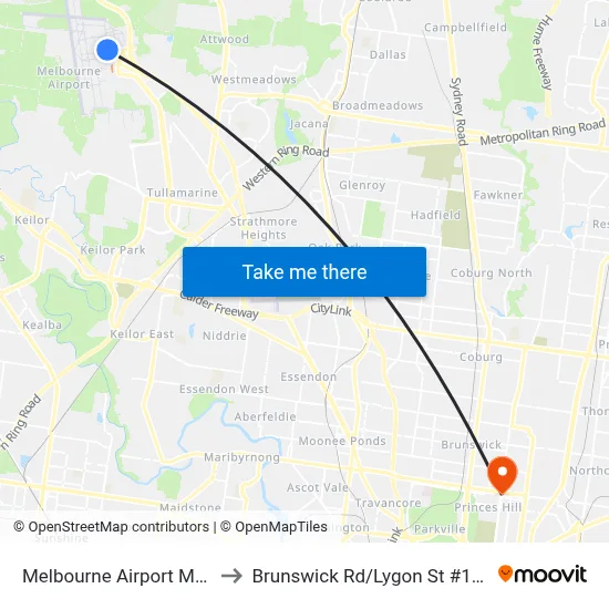 Melbourne Airport MEL to Brunswick Rd/Lygon St #120 map